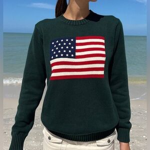 Brandy Melville Nico American Flag Sweater Green